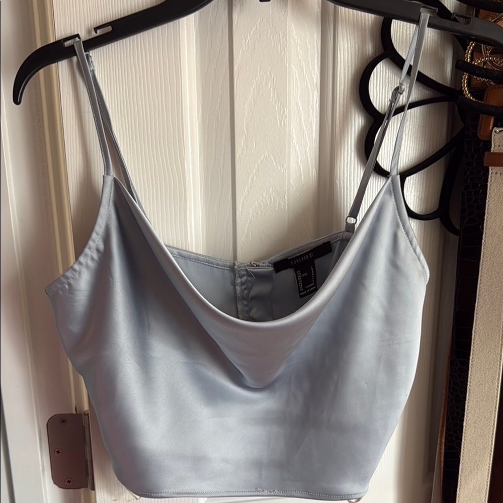 Light Blue Satin Crop Top